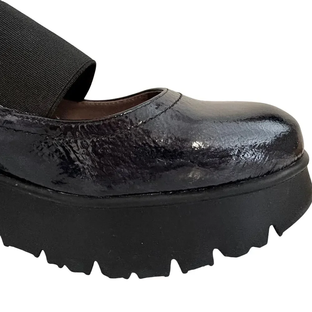 NWT Wonders Spain Marbled Patent Leather Mary Jane Platform Wedge Stretch Strap